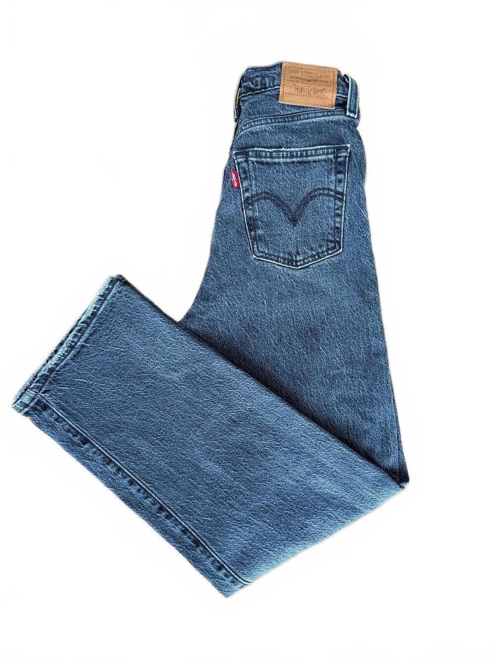 Levi's Premium Ribcage Straight Ankle Jeans Women's 24x27 Black Gray Raw Hem‎